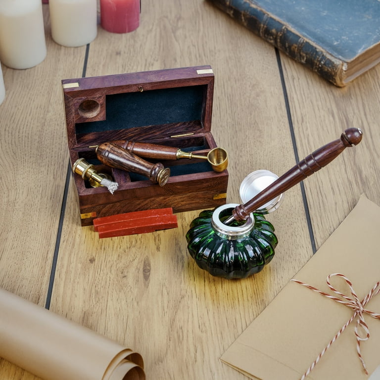 Bee Happy Wax Seal Stamp Set | Brass Handle, Red/Gold/Silver Wax, Wood Gift Box