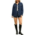 thumbnail image 2 of INSPIRE CHIC Women's Oversized Denim Long Sleeve Button Down with Pockets Jean Jacket S Dark Blue, 2 of 5