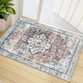 thumbnail image 2 of Area Rug Small Rug Vintage Floral Indoor Doormat Boho Chenille Entryway Mat Persian Floor Cover for Living Room Bedroom Bedside Non-Slip Backing Retro Rug Washable Throw Carpet, Rust, 2 of 9