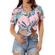 thumbnail image 1 of Camisa de manga corta con cuello vuelto para mujer, blusa informal elegante con botones y estampado Floral para fiesta en la playa, color rosa XL, 1 of 5