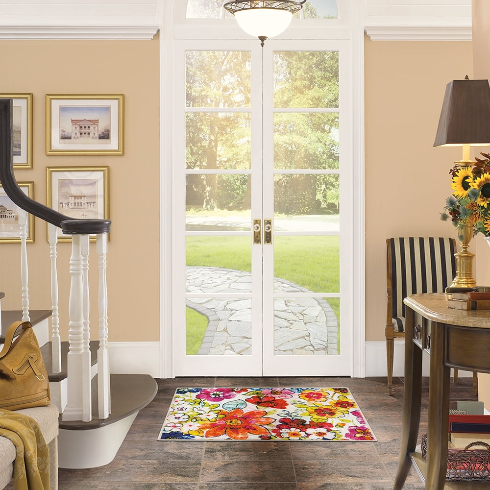 Mohawk Home Prismatic Blossoms Rainbow Contemporary Floral Precision Printed Area Rug, 3'4"x5', Cream & Pink