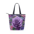 thumbnail image 2 of Zipper canvas bag large capacity large size practical handbag durable Canvas with leather material Purple Rose Gradient Painting, 2 of 7