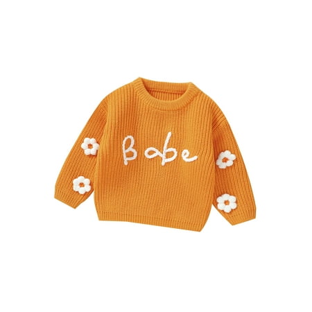 

Hirigin Winter Warmth: Baby Girl s Knit Pullover with Flower Letters and Long Sleeves