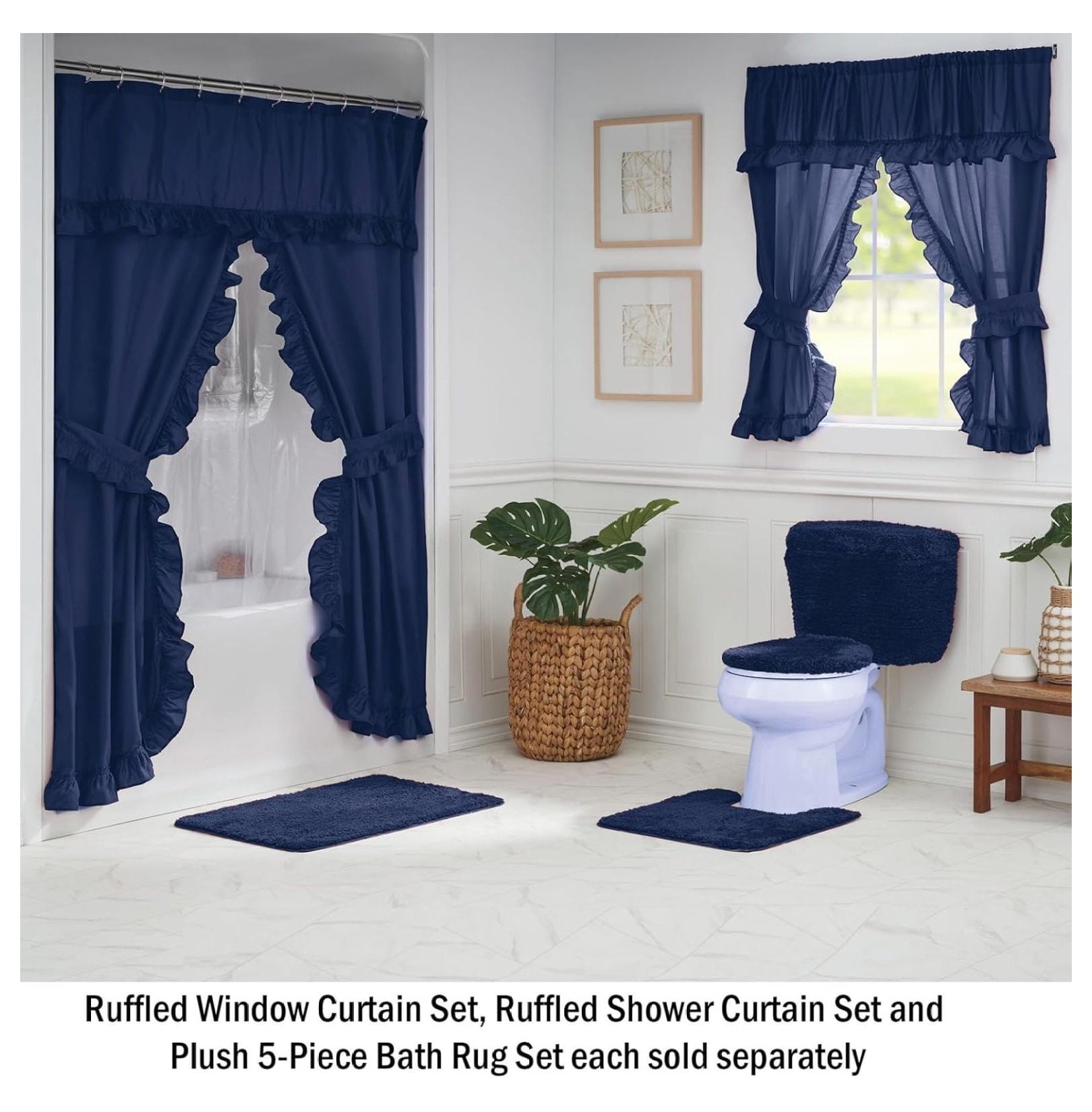 Plush 5-Piece Bath Rug Set, Soft, Non-Slip Bathroom Rugs, Absorbent and Quick-Drying Bath Mat, Lid Cover, & Covers, Dark Sea
