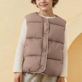 thumbnail image 2 of Afuyipoi Kids Button Down Quilted Jacket Sleeveless Puffer Winter Warm Gilet Size 2-10 Khaki Size 2T, 2 of 7