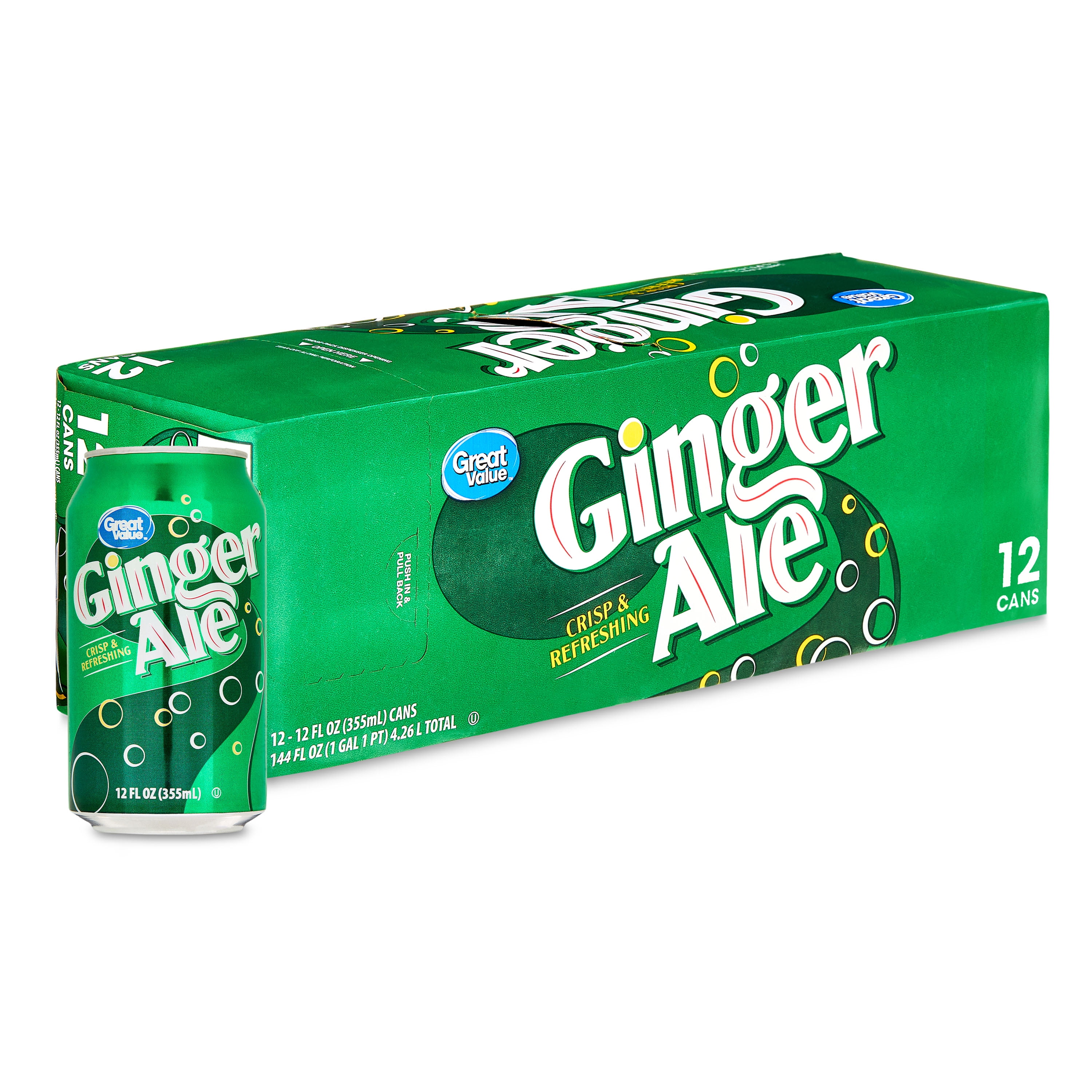 (3 pack) Great Value Ginger Ale Soda Pop, 12 fl oz, 12 Pack Cans