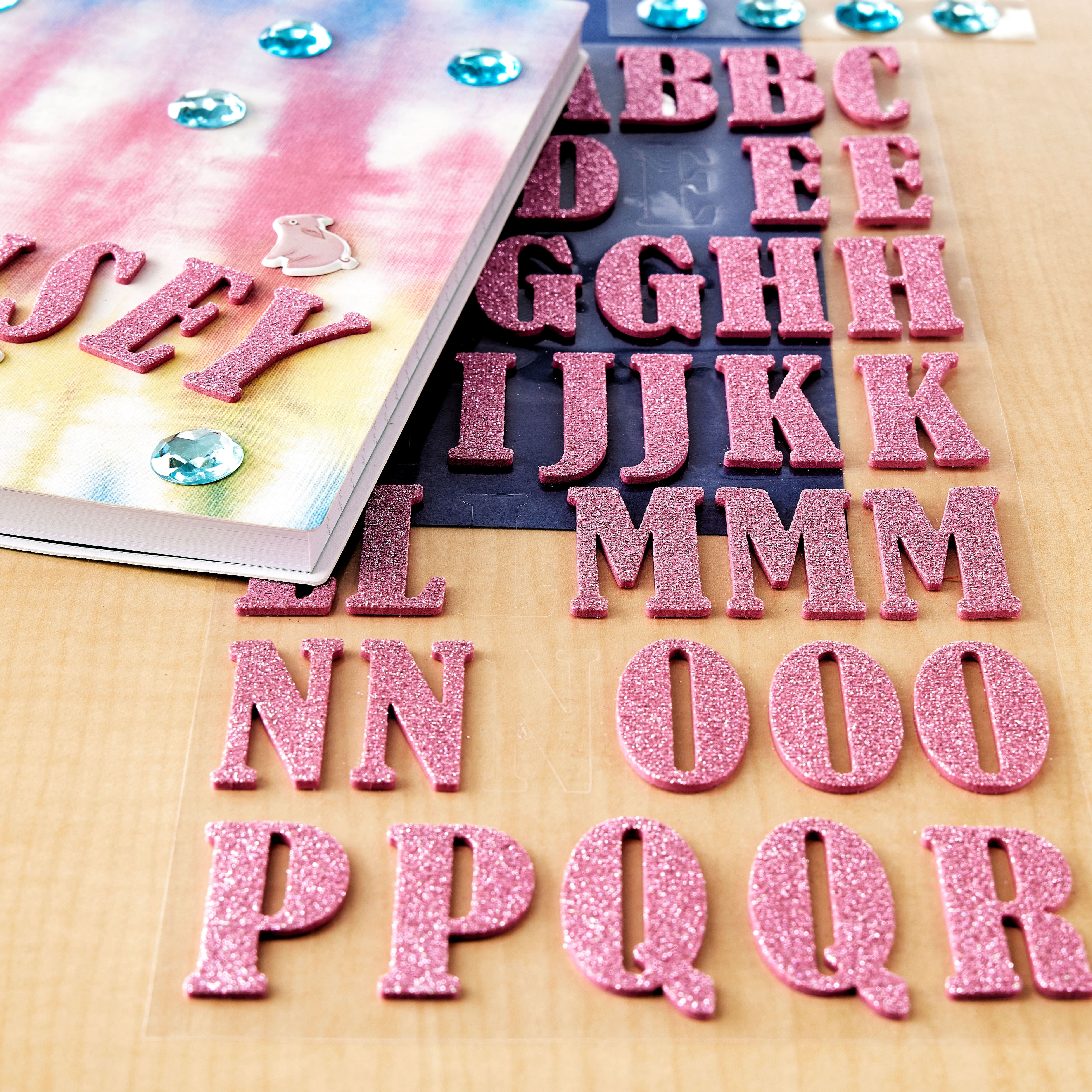 Recollections Blush Bernhard Condensed Glitter Alphabet Stickers, 12 Pack