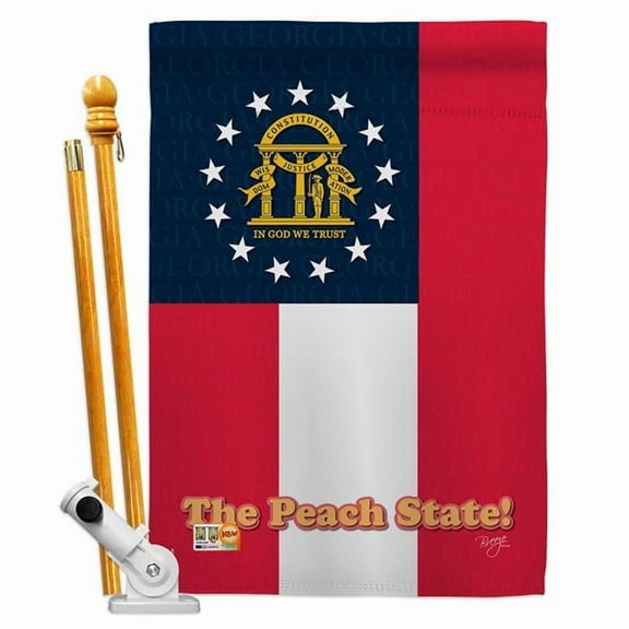 Breeze Decor BD-SS-HS-108136-IP-BO-D-US13-BD 28 x 40 in. Vertical Georgia Americana States Impressions Decorative Double Sided House Flag Set with Pole & Bracket Hardware