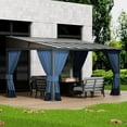thumbnail image 5 of ASJMR 10x14FT Wall Mounted Gazebo with Polycarbonate Roof,Metal Frame Lean to Gazebo With Double Curtains for Garden Lawn Backyard Deck,Navy, 5 of 9