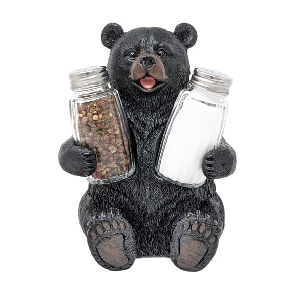 Sitting Bear Salt & Pepper Shaker Set – Cabin Table Decor with Resin Bear Figurine & Glass Shakers – Lodge Kitchen Accessory and Unique Wildlife Gift for Woodland, Country Home, or Cabin Dining