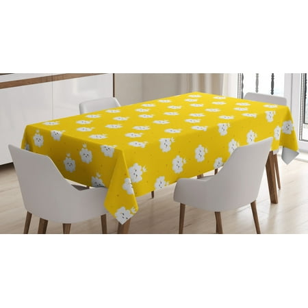 

Yellow and White Tablecloth Cute Cloud Princesses with Crown on Star Patterned Background Rectangular Table Cover for Dining Room Kitchen 60 X 90 Inches Earth Yellow White by Ambesonne