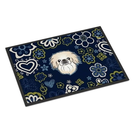 Carolines Treasures BB5072JMAT 24 x 36 in. Blue Flowers Pekingese Indoor or Outdoor Mat