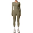 thumbnail image 2 of Ensemble de Yoga pour Femmes, Mode Décontractée Couleur Unie Manches Longues Col Rond Ajusté, Pantalons pour Femmes, 2 of 7