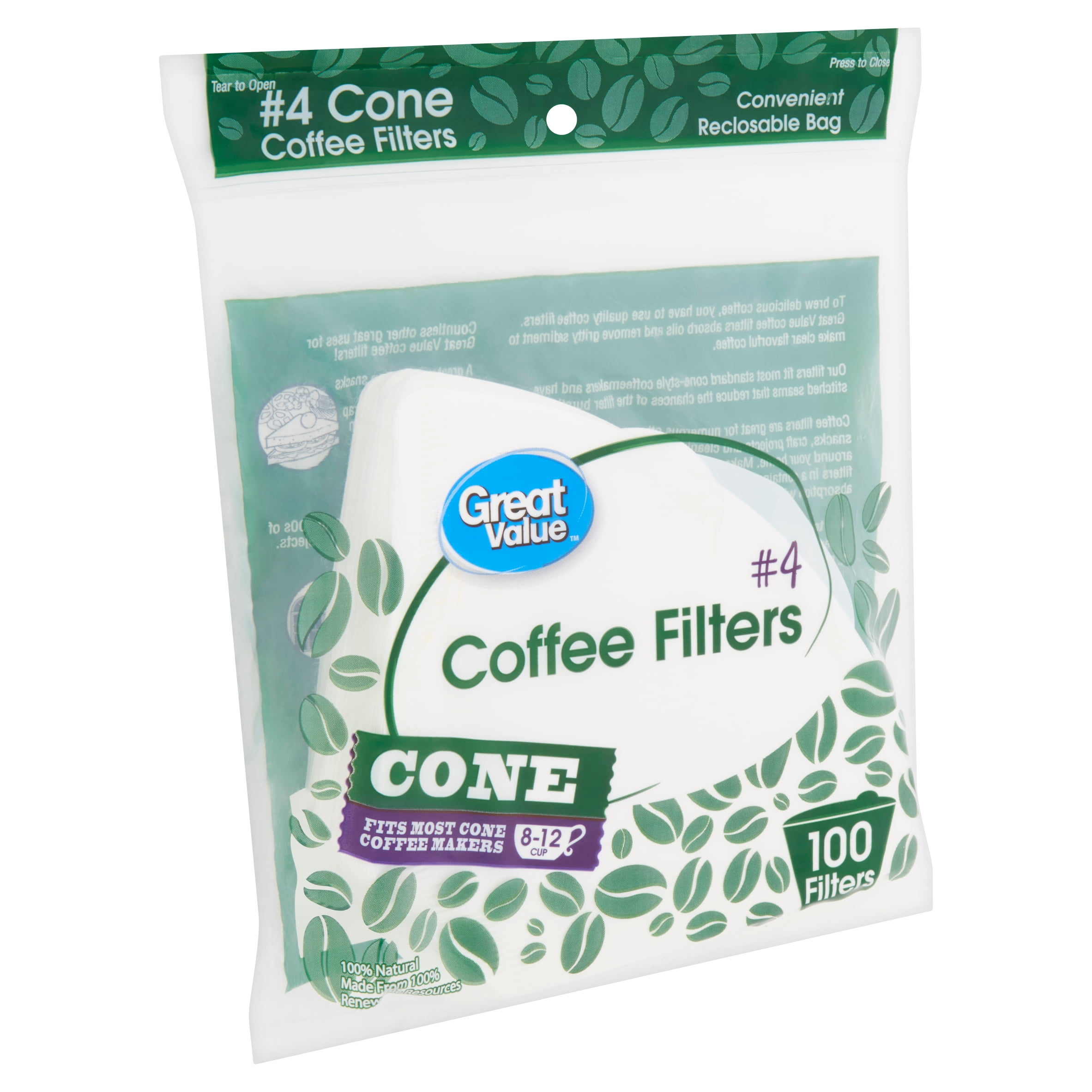 Great Value 4 Cone Coffee Filters, 100 count