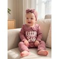 thumbnail image 5 of Cjfdfy Preemie Newborn Baby Girl Fall Outfit, Long Sleeve Little Sister Embroidered Letter Collar Jumpsuit Headwear 2-piece Set Cute Knit Jumpsuit Coming Home Fall Winter Outfit, 5 of 8