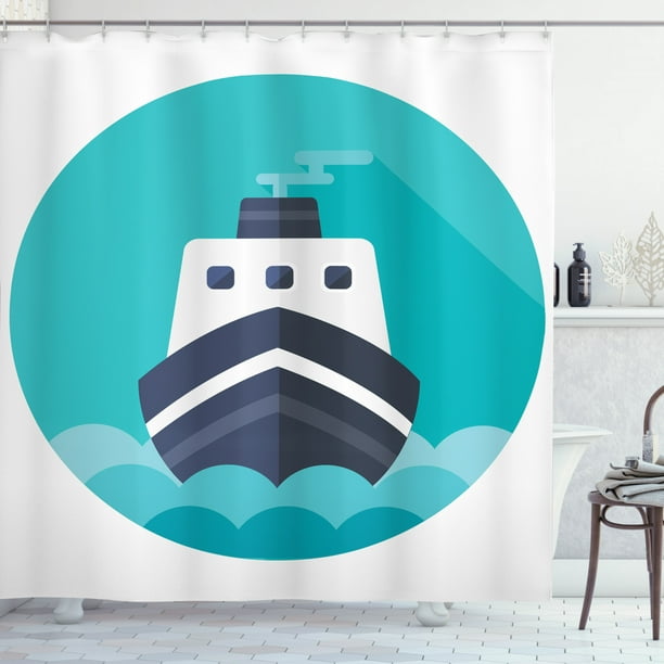 Cruise Ship Shower Curtain Round Blue, Cruise Ship Shower Curtain