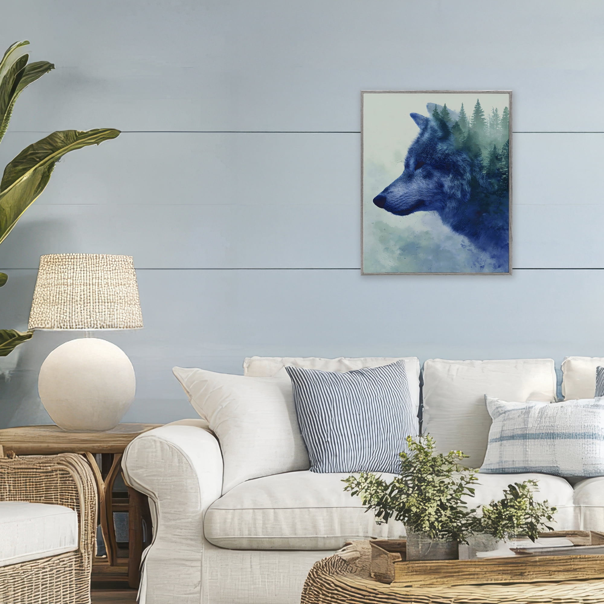 Stupell Industries Indigo Wolf in Misty Pines Gray Framed Giclee Art, design by Franklyn Gregory