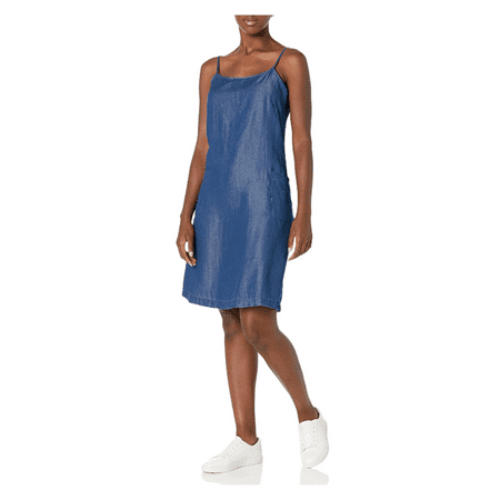 $99.00 Calvin Klein Women's A-Line Slip Dress with Front Pockets, Denim Blue, 8