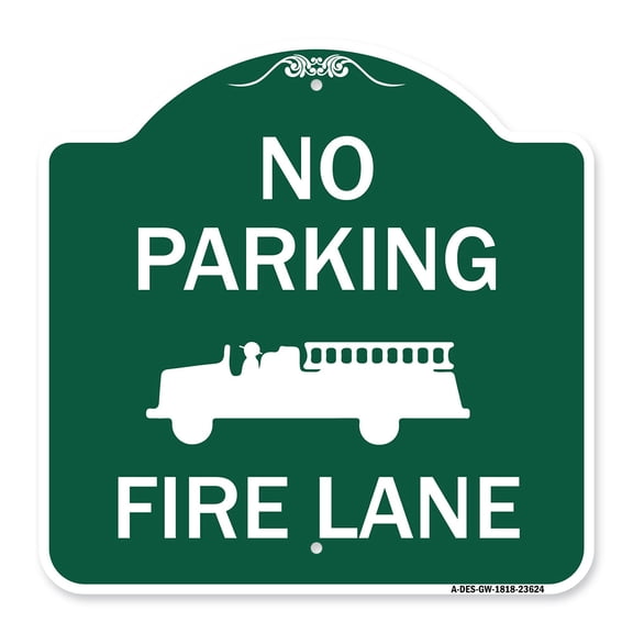 SignMission A-DES-GW-1818-23624 18 x 18 in. Designer Series Sign - No Parking Fire Lane with Graphic, Green & White