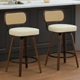 thumbnail image 2 of Tcbosik Swivel Bar Stools Set of 2, PU Leather Upholstered Barstools with Cane Back and Solid Wood Legs, Mid Century Modern Counter Height Stool for Kitchen Island, Dining Room, Beige, 2 of 11