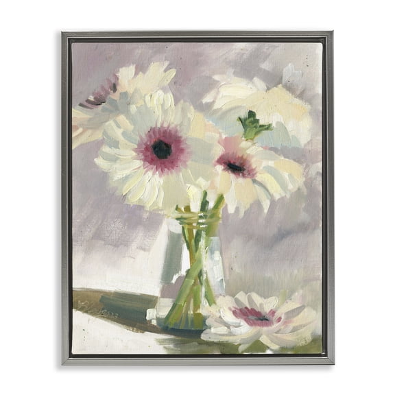 Stupell Industries Cottage White Mums Gray Floating Frame Canvas Art, 17 x 21, by Bley Hack