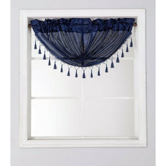 BELLISHED WINDOW SEMI SHEER WATERFALL VALANCE 1 PC JK57 NAVY SOLID TOP CURTAIN KITCHEN ,NURSERY,BATHROOM ATTIC ,PORCHE SIZE 48" WIDE X 38" LENGTH ROD POCKET