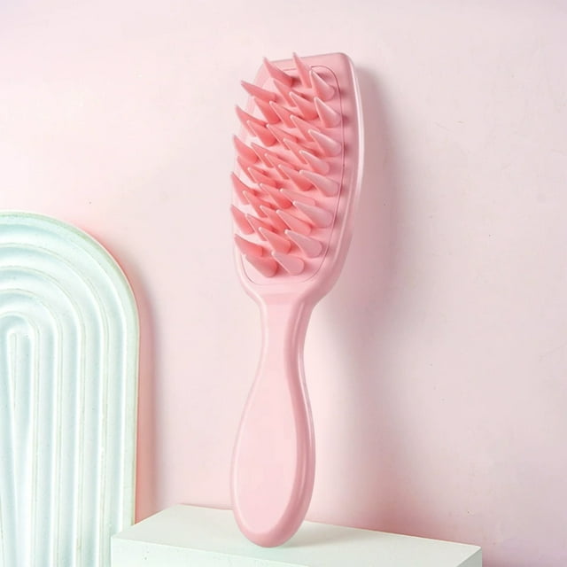 Champú para el cuero cabelludo Cepillo de masaje | Cerdas de silicona ajustables suaves y duras | Mango antideslizante de ABS | Herramienta portátil para el cuidado del cabello | Rosa y azul | 1