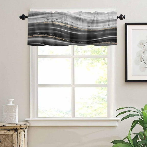Abstract Window Valances for Kitchen, Gradient Gray Oil Painting Fluid Art Rod Pocket Valances Windows Treatments Curtains for Living Room Bathroom Bedroom Decoration 60" x 18"