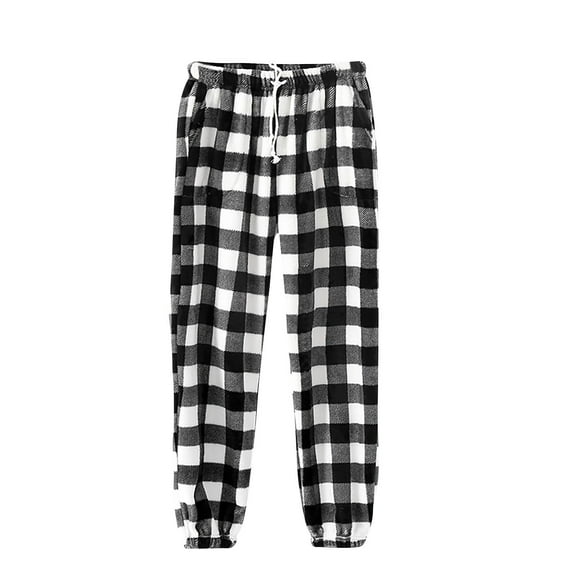Chbgutlmr Womens Pants Fleece Flannel Pajamas Pants Drawstring Loose Comfy Warm Plaid Sleepwear Trousers