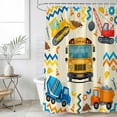 thumbnail image 2 of 60x72 Inch Shower Curtains for Bathroom, Yellow Cartoon Truck Fabric Bath Curtain Decor, Cute Engineering Vehicle Waterproof Restroom Curtains Shower Set Accessories with 12 Hooks 60 Inch, 2 of 7