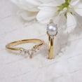 thumbnail image 4 of White Pearl Engagement Ring Set Yellow Gold Bridal Set Vintage Moonstone Diamond 2 Pcs Jewelry Set Unique Diamond Half Eternity Curved Band Gifts, 4 of 5