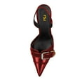 thumbnail image 3 of FSJ Women Glossy Pointed Closed Toe Slingback Pumps Chic Buckle Strap Sandals Slip On Chain High Heels Elastic Strap Dressy Shoes Size 5.5 Red, 3 of 5
