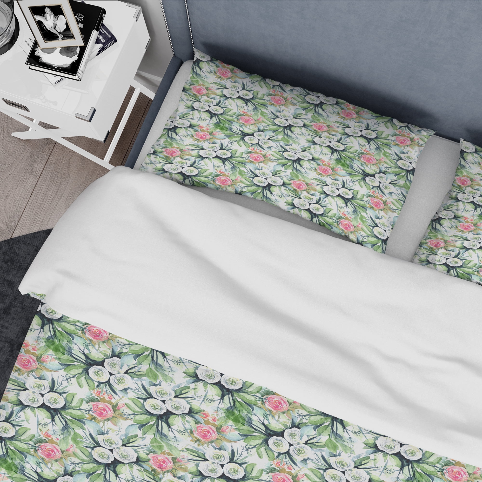 Designart 'Blue, Purple White Abstract Floral Pattern' Traditional Duvet Cover Set