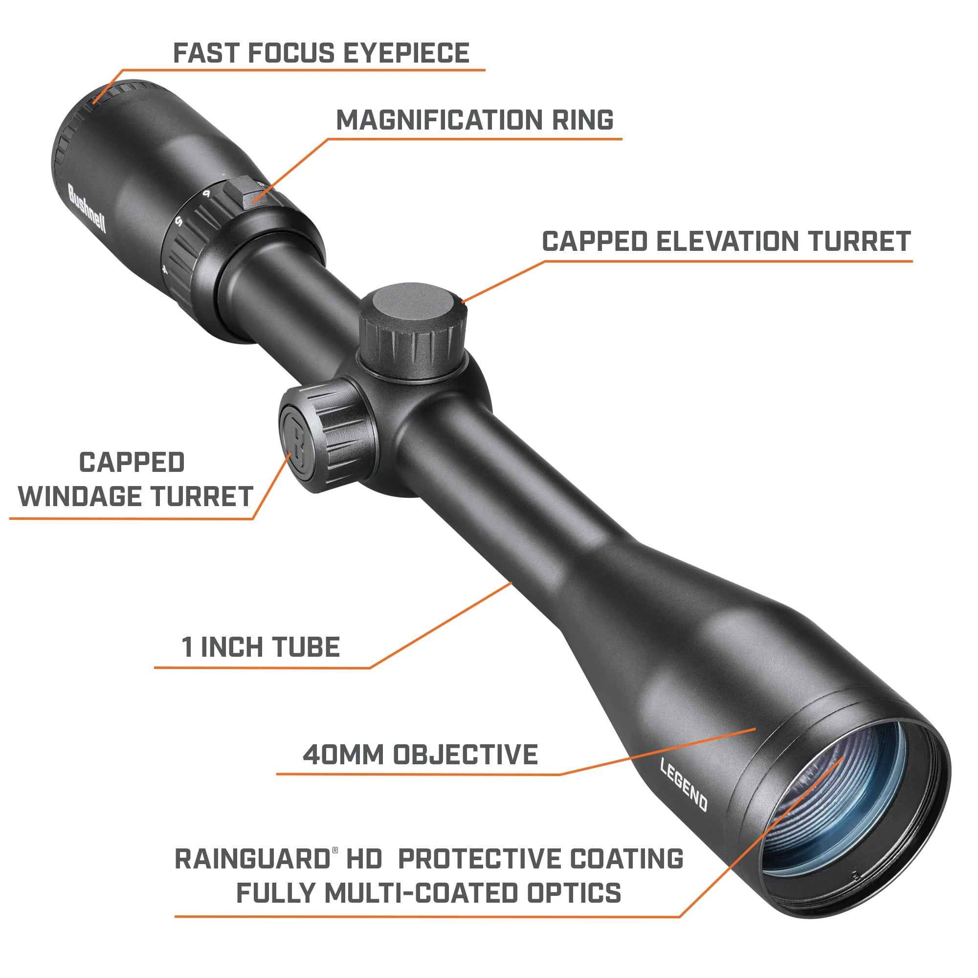 Bushnell Legend 4-12x40mm Riflescope, Rainguard HD Coating, DOA Quick Ballistic Reticle, Black, BL4124BS11