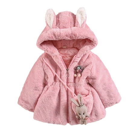 

nsendm Winter Clothes+Bag Long Sleeve Hoodie Zip Jacket Children Kids Coats Cartoon Warm Girls Melody Jacket Coat Pink 18-24 Months
