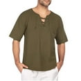 thumbnail image 1 of Camisa de playa holgada de cuello en V y manga corta con cordón para hombre - Tejido de lino, estilo retro informal, yoga/deporte, 1 of 6