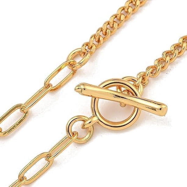Collar minimalista de cadena de eslabones y cadena de clip de latón para mujer, chapado en oro de 18 quilates.