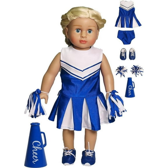 American Fashion World Cheerleader Set Doll Accessories with Bloomers, Blue, 0.81 oz, 6 Pcs