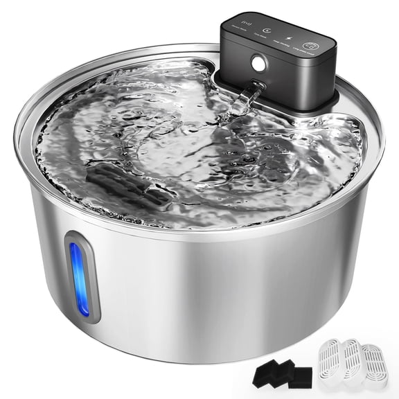 Wireless Stainless Steel Pet Water Fountain, 3.2L/108oz Automatic Cordless Water Dispenser with 3 Smart Modes, Ultra Quiet Pump, Rechargeable Battery, Multi-Filtration for Cats & Dogs