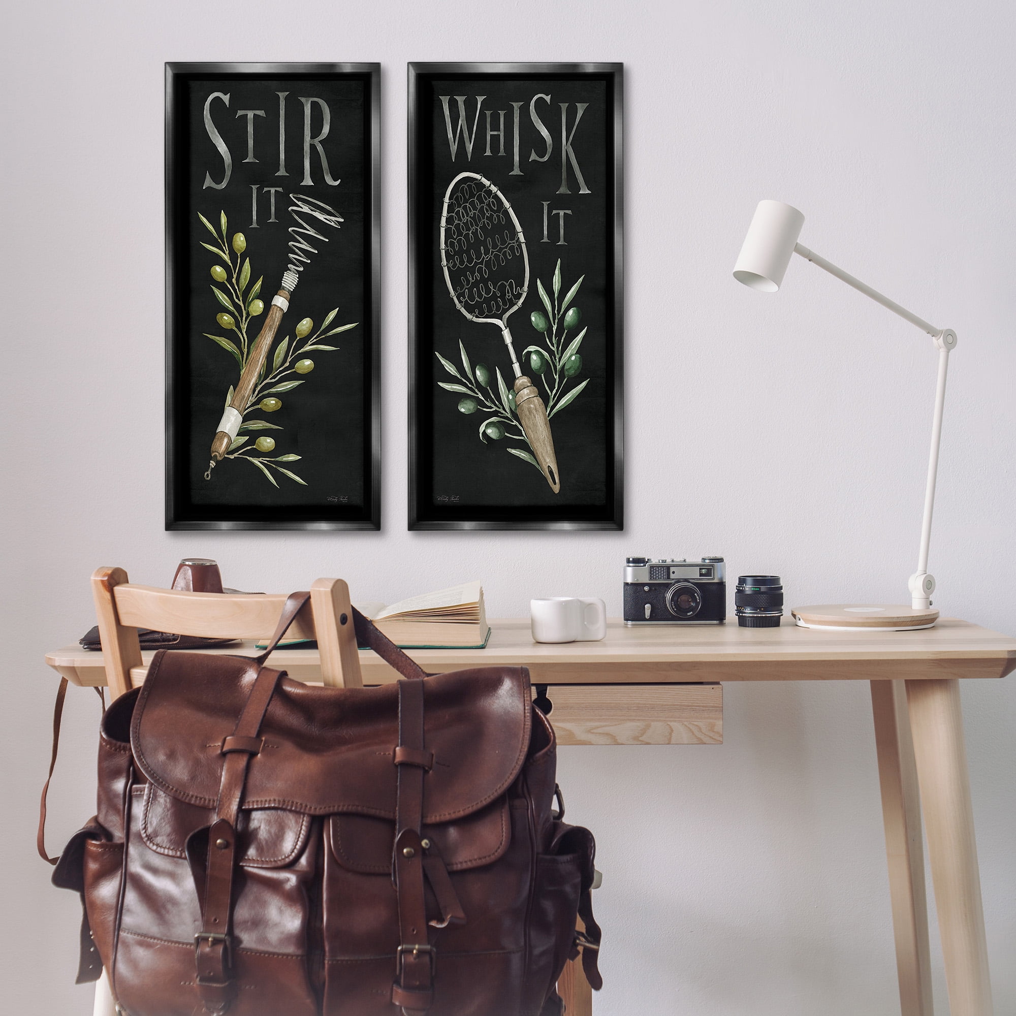 Stupell Industries Vintage Kitchen Phrases Botanical & Floral Painting Black Floater Framed Canvas Art Print Wall Art, 14 x 31, Set of 2