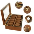 thumbnail image 6 of Uten 12-Slot Solid Wood Watch Box with Real Glass Top, Luxury Display Storage Case & Organizer for Men, Brown, 6 of 12