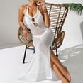 thumbnail image 4 of Halter Swimsuit Cover Ups for Women Crochet Knit Hollow Out Sleeveless Long Maxi Sundresses, 4 of 9
