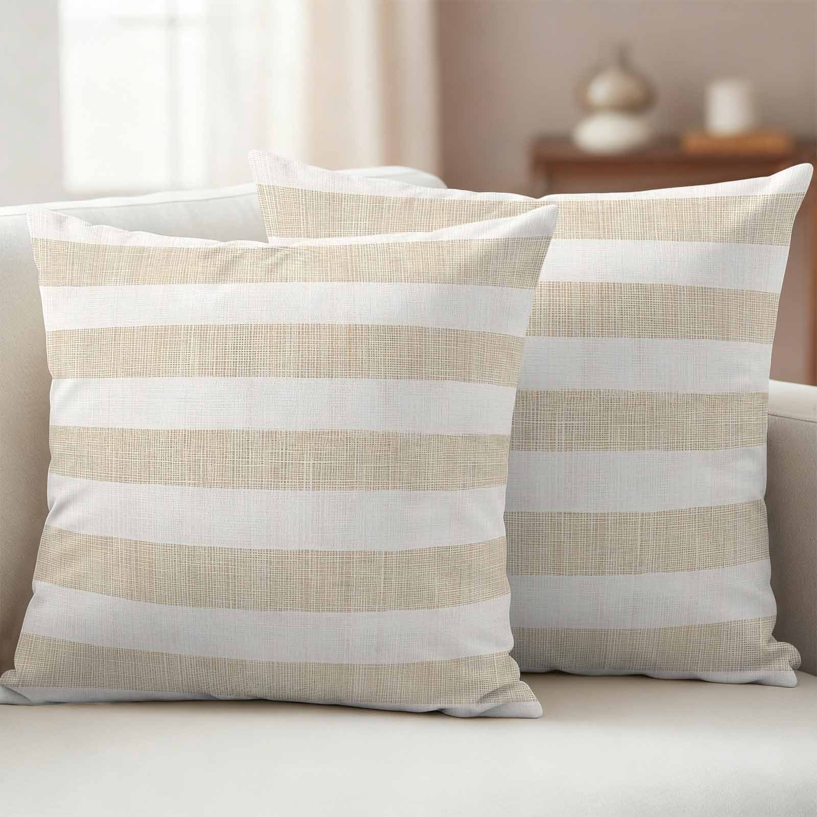 Vintage Linen Outdoor Pillow Covers 26"x26" Set of 2, Striped Beige Theme Farmhouse Waterproof Throw Pillow Covers for Patio Furniture, Decorative Cushion Covers for Porch