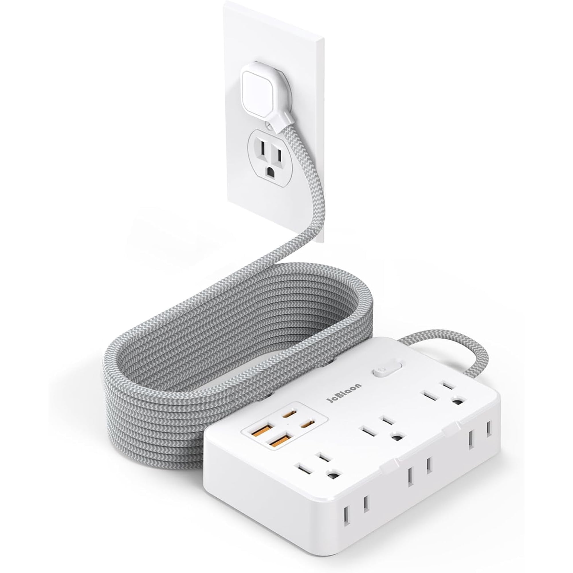 Surge Protector Power Strip 6 Outlets Extender 4 USB Charging Ports, 15ft Braided Extension Long Cord, 1250W/13A Multiplug for Multiple Devices Smartphone Tablet Laptop Computer Indoor and Outdoor