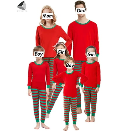 PULLIMORE Family Matching Christmas Pajamas Set Red Striped Long Sleeve Tops Pants Nightwear Sleepwear for Dad Mom Boys Girls (S, Mom)