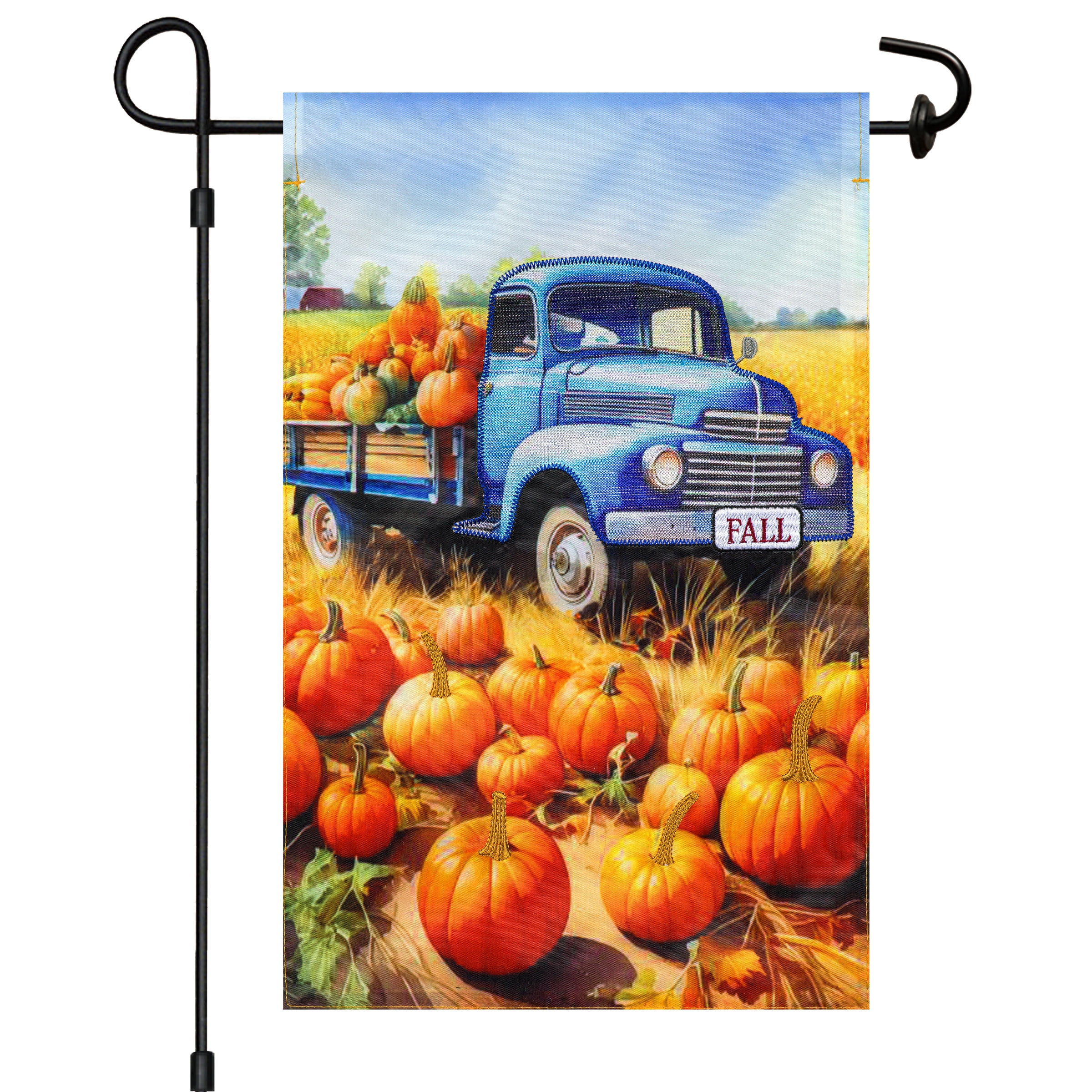 Meadow Creek Harvest 11.5" x 18" Blue Truck Outdoor Yard Flag with Stand