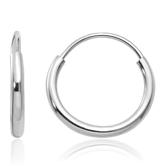 14K Solid White Gold Endless Round Huggie Mini Small Hoop Earrings
