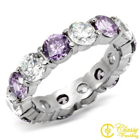 - Classy Not Trashy® Size 8 Cubic Zirconia Jeweled Band Women's Stainless Steel Ring