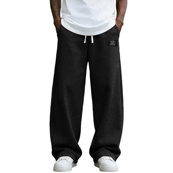 OIOLOYJM Mens Baggy Sweatpants Wide Leg Elastic Waist Drawstring Lounge Pants with Pockets Casual Loose Fit Workout Athletic Sweat Pants Black L