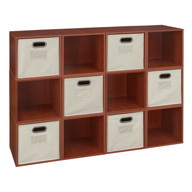 Regency Niche Cubo Storage Set of 12 Cubes and 6 Canvas Bins Cherry/Natural